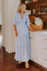 Charming Glance Tiered Maxi Dress In Sky Blue