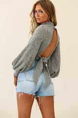 Prove It Keyhole Front Backless Knit Crop Top Grey Marle