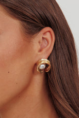 Simha Geometric Circle Earrings Gold Pearl