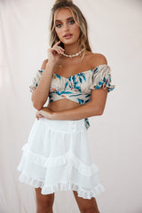 Linka Off-Shoulder Tie-Back Crop Top Floral Print Mocha