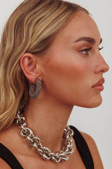 Gigi Semi Hoop Earrings Black Diamante