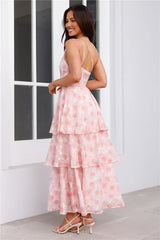 Whispering Waters One Shoulder Maxi Dress Pink