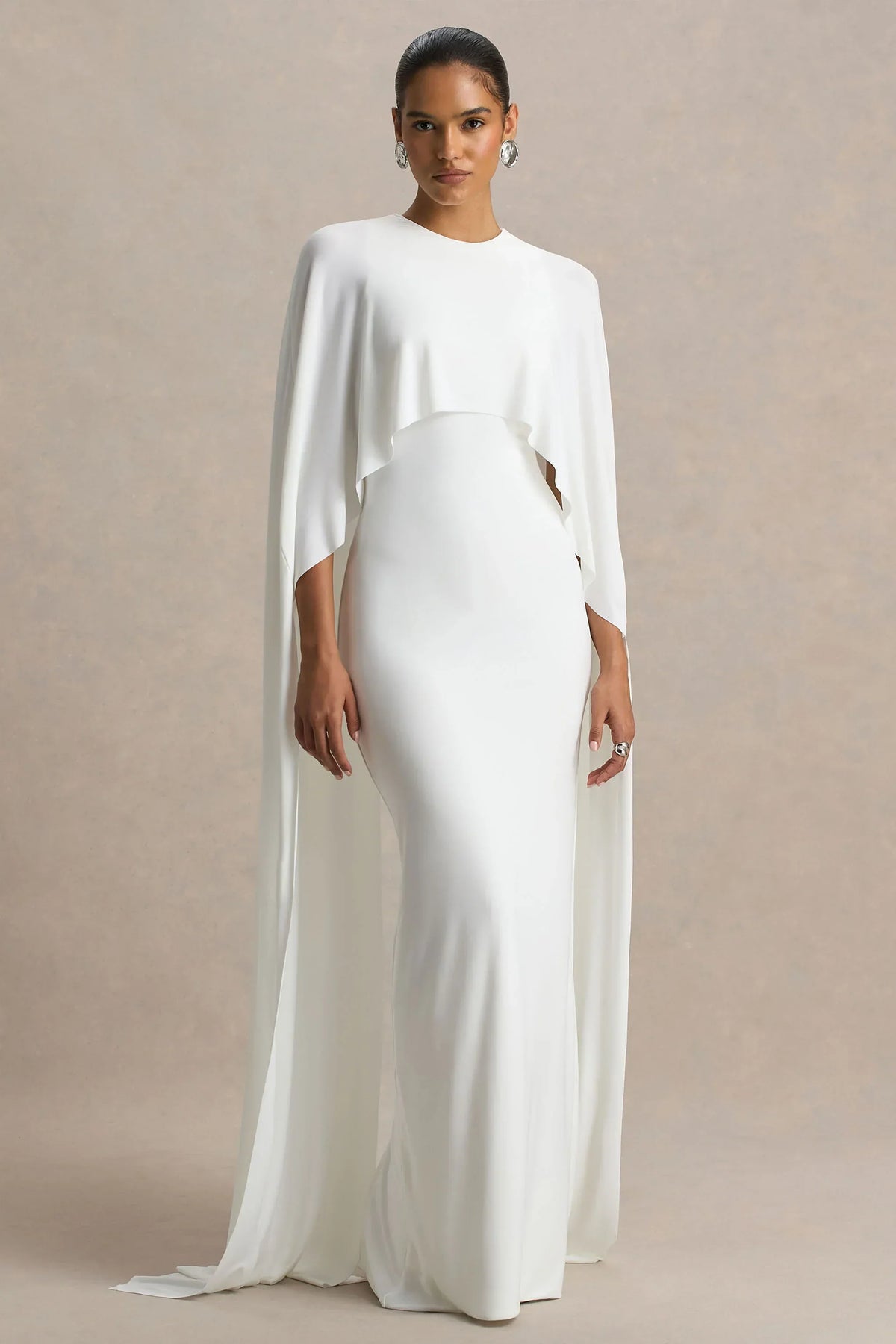 Padma | White Draped Maxi Dress With Cape Sleeves