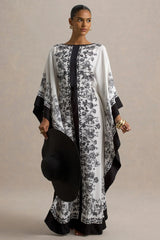 Rikki | Black & White Long-Sleeve Maxi Dress With Tie Waist