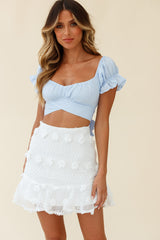 Savannah Floral Embellished Flounce Hem Mini Skirt White