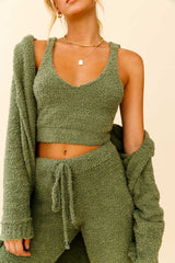 My Girl Fuzzy Knit Thick Strap Crop Top Sage