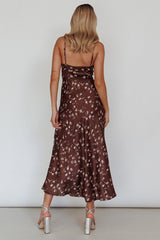Missoula Cami Strap Padded Bust Midi Dress Printed Brown