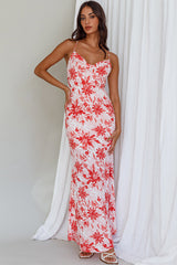 Janaina Tie-Up Back Maxi Dress Floral Red