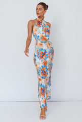 Shana Halterneck Maxi Dress Flowers Blue