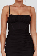 Malibu Sun Ruched Midi Dress Barbie Black