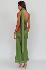 No Surprises Scarfed Floral Maxi Dress Green
