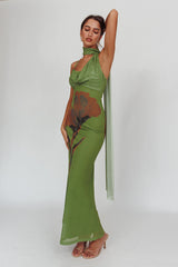 No Surprises Scarfed Floral Maxi Dress Green