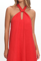 Cheer Twist Halterneck Maxi Dress Red