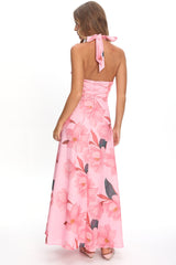 Riga Halterneck Maxi Dress Floral Pink