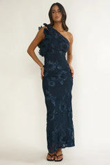 Deanna One-Shoulder Ruffle Maxi Dress Floral Navy