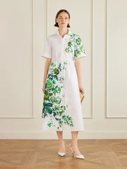 Floral-print cotton-poplin midi shirt dress