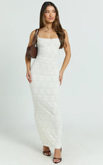 Carly Maxi Dress - Stretch Lace Scoop Neck Dress in Off White