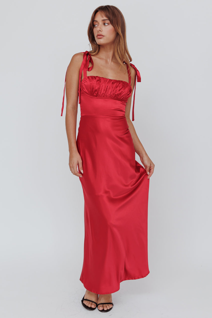 Pennelope Tied Shoulder Maxi Dress Wine