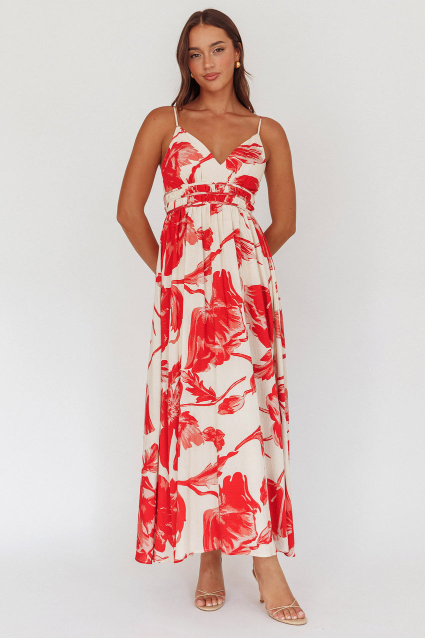 Sunny Afternoon Gathered Waist Maxi Dress Floral Pink