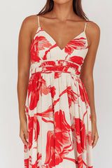 Sunny Afternoon Gathered Waist Maxi Dress Floral Pink