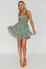 Got Love Frill Hem Mini Dress Floral Sage