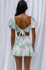 Escape With Me Tied Back Crop Top Printed Sage