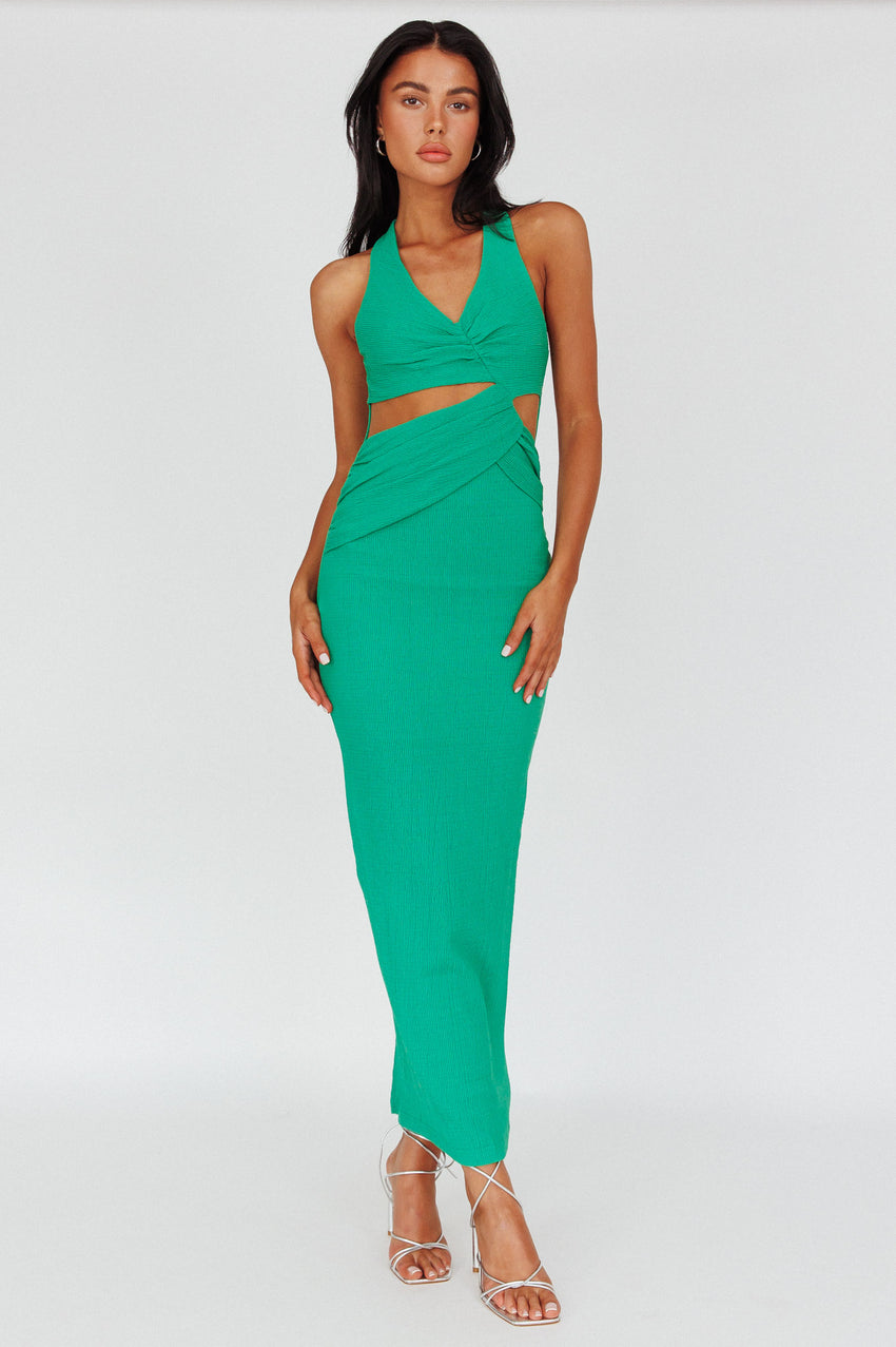 Giulia Cut-out Ribbed Halterneck Midi Dress Green