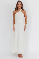 Petronilla Rosette Halterneck Maxi Dress Eggshell