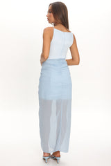Amelisse Sheer Waist Wrap Maxi Dress Ice Blue