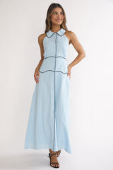 Teagun Collared Button Maxi Dress Blue