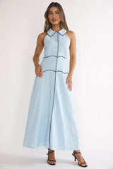 Teagun Collared Button Maxi Dress Blue