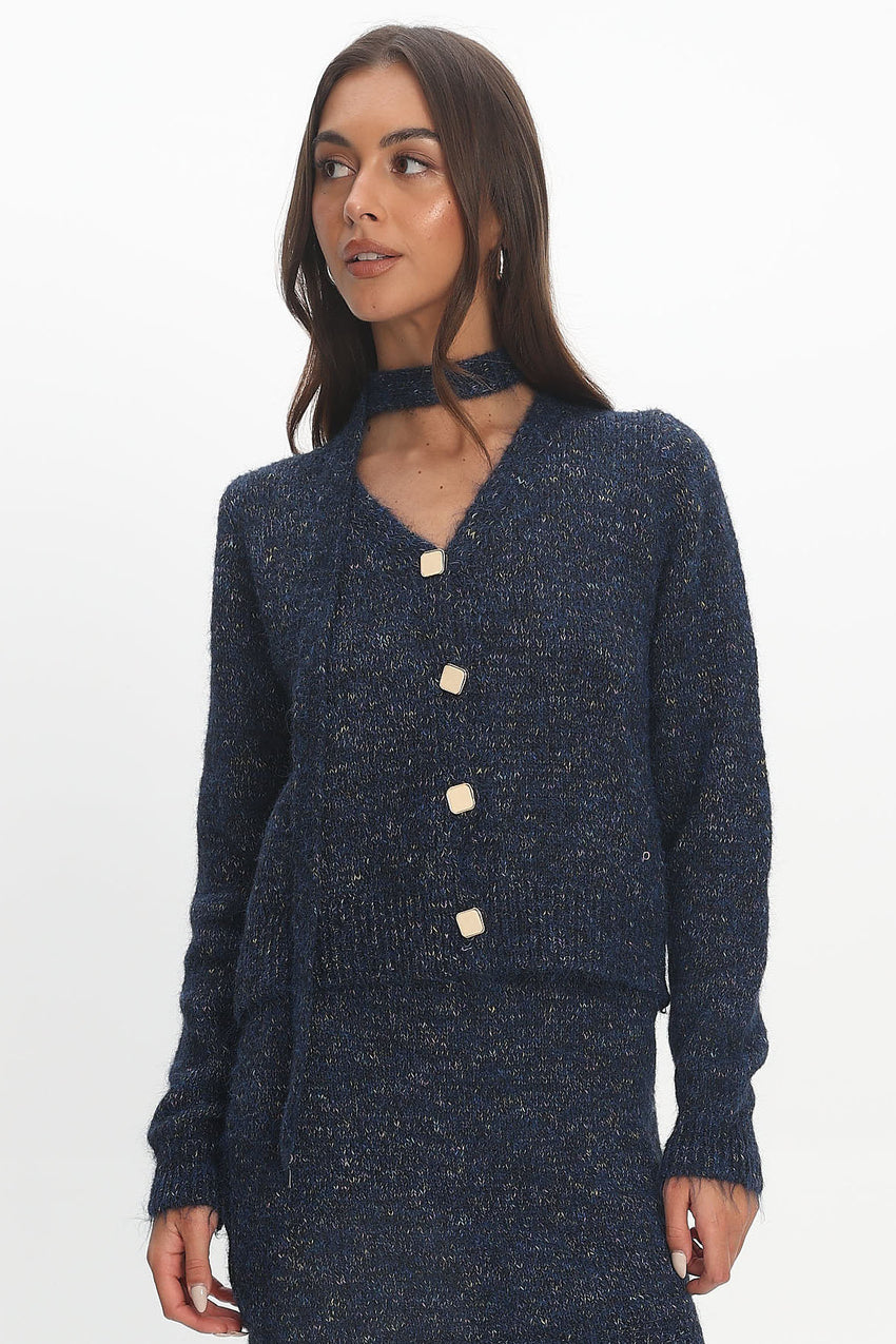 She's Good Button-Up Knit Top Navy