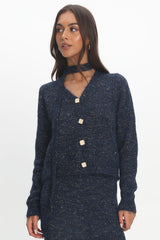 She's Good Button-Up Knit Top Navy