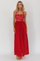 Hendrix Halterneck A-Line Lace Maxi Dress Cherry