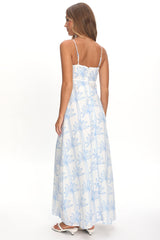 Patty Lace Trim Maxi Dress Palms White/Blue