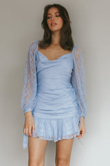 With Love Long Sleeve Lace Mini Dress Blue