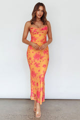 Teava Laced Waist Maxi Dress Floral Orange