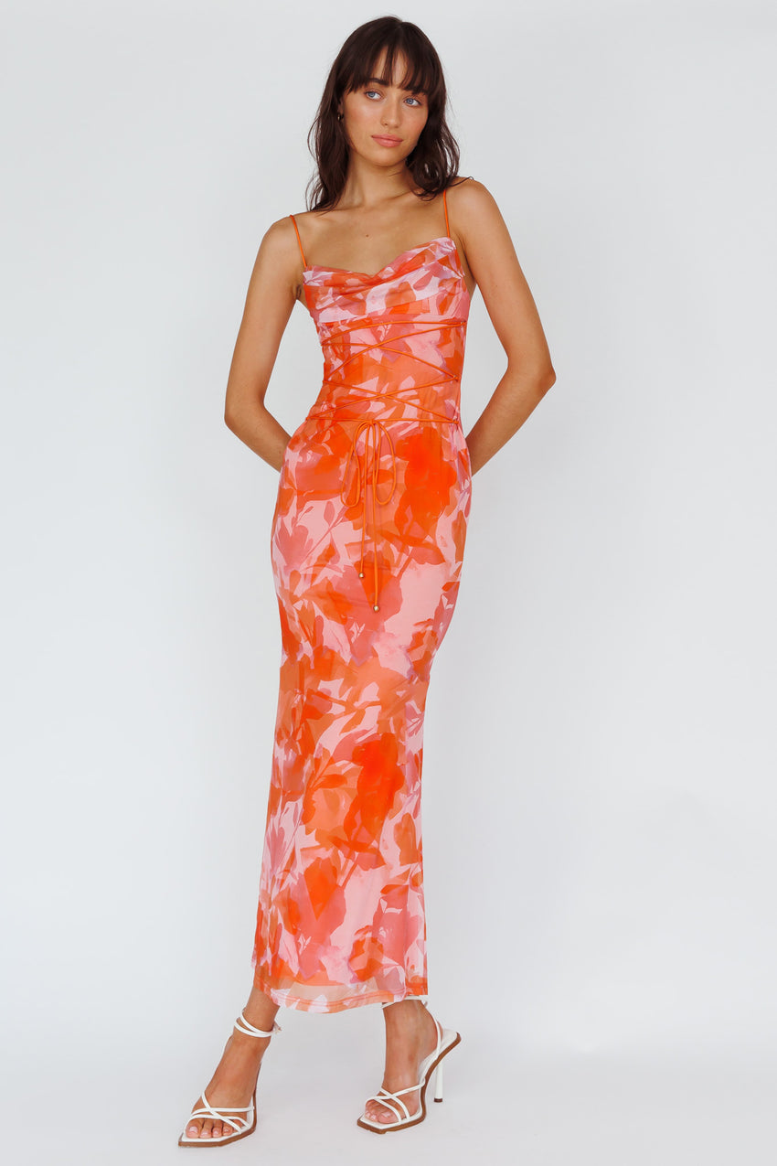 Teava Laced Waist Maxi Dress Print Floral Orange