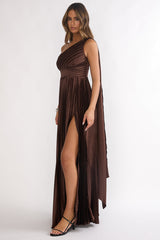 Goddess Aura Pleated Maxi Dress Chocolate