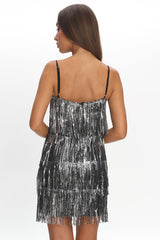 New York Nights Sequin Fringe Mini Dress Black