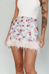 Sunset Boulevard Sequin Feather Mini Skirt Multi