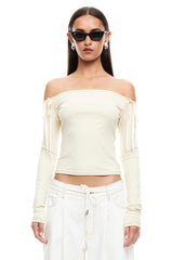 LIONESS Insightful Off Shoulder Top Ivory