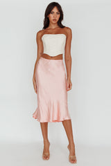 Daze Satin Midi Skirt Pink