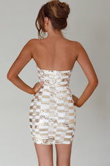 Tupelo Cut-Out Waist Sequin Mini Dress Gold/White