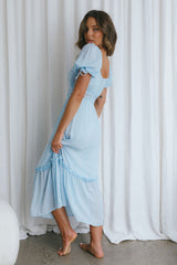 Topanga Canyon String Tie Boho Midi Dress Steel Blue