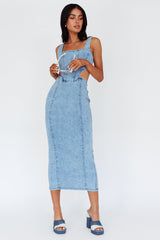 Kainani Cut-Out Waist Midi Dress Denim Blue