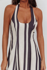 Florie Scoop Neck Halter Maxi Dress Stripe Black
