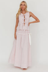 Salty Sea Side Bow Maxi Skirt Blush Stripe
