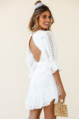 Sweet Sunshine Cut-Out Back Embroidery Dress White