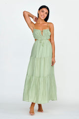Eyona Cut-Out Waist Tie Maxi Dress Sage